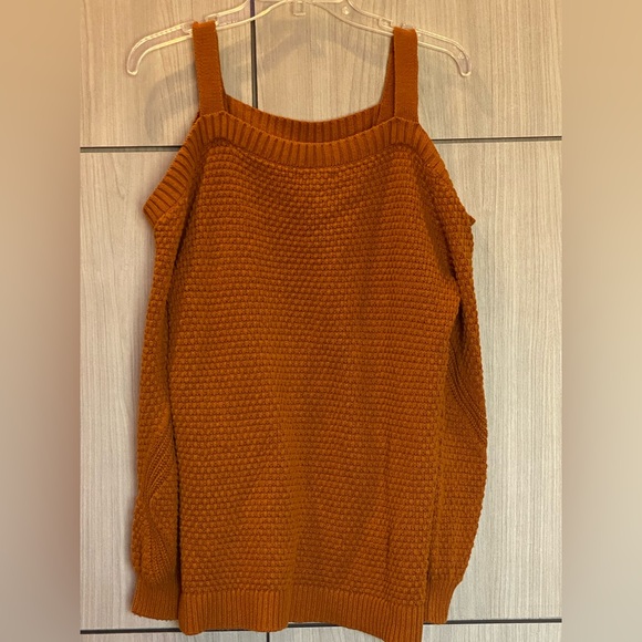 Maurices Open Shoulder Sweater Burnt Orange / Rust Colored Textured Weave Medium - Picture 4 of 9